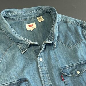 LEVIS Denim Pearl Snap Barstow Western Shirt | Size 3XLT | 100% Cotton - Red Tag